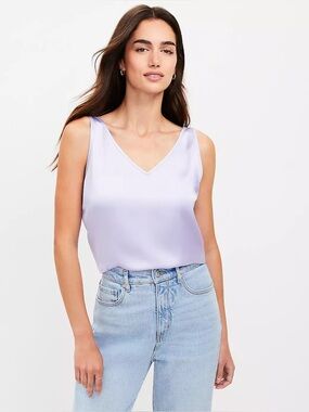 NWOT Loft Double V Satin Tank Top in Lavender